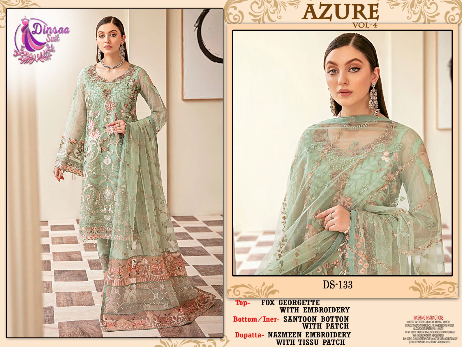 Azure Vol 4 By Dinsaa Georgette Pakistani Suits Catalog
